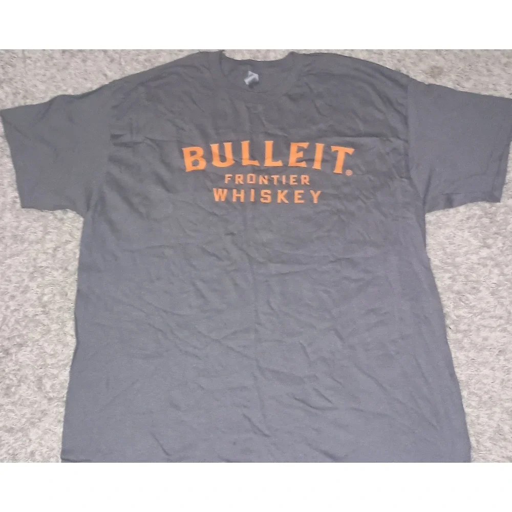 Mens Gildan Bulleit Frontier Whiskey T Shirt Sz XL Color Gray Orange Liquor Fan
